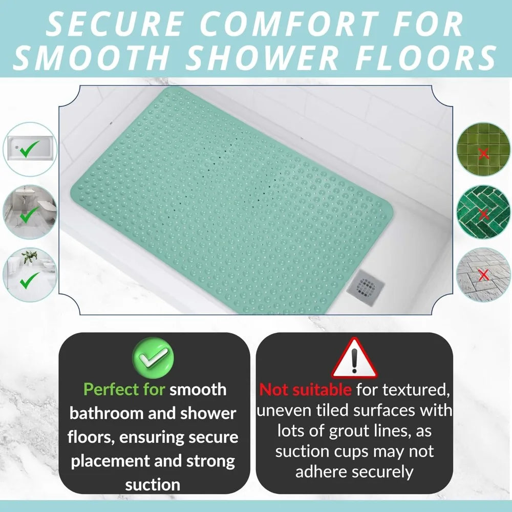tapis douche antidérapant vert clair ventouses salle bain drainage rapide