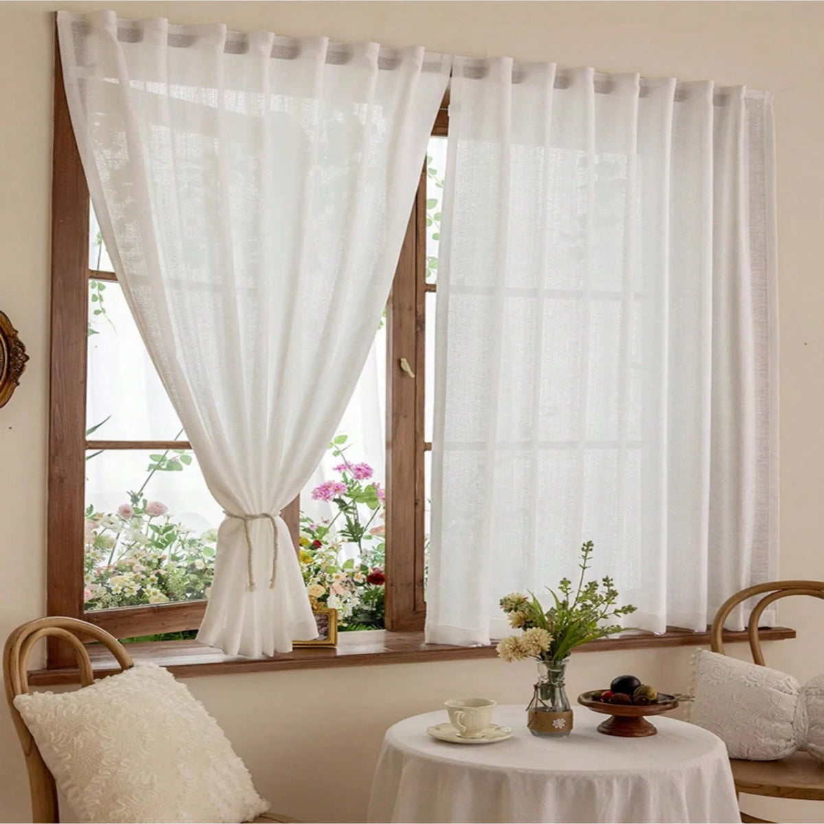 rideau blanc translucide classique toile lin fenêtre plate polyester ruban fixations 100x200cm