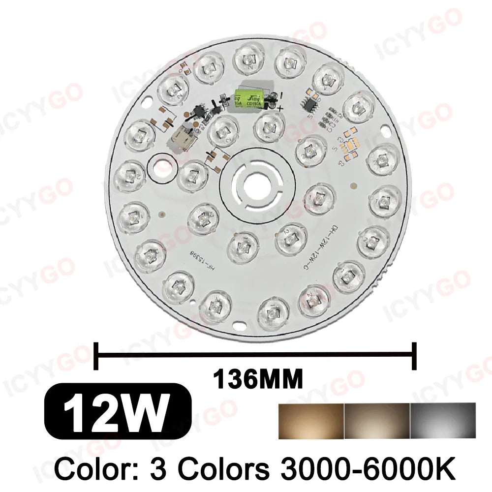 source lumineuse led 12w 24w 36w couleurs blanc moderne rond autoinstallation