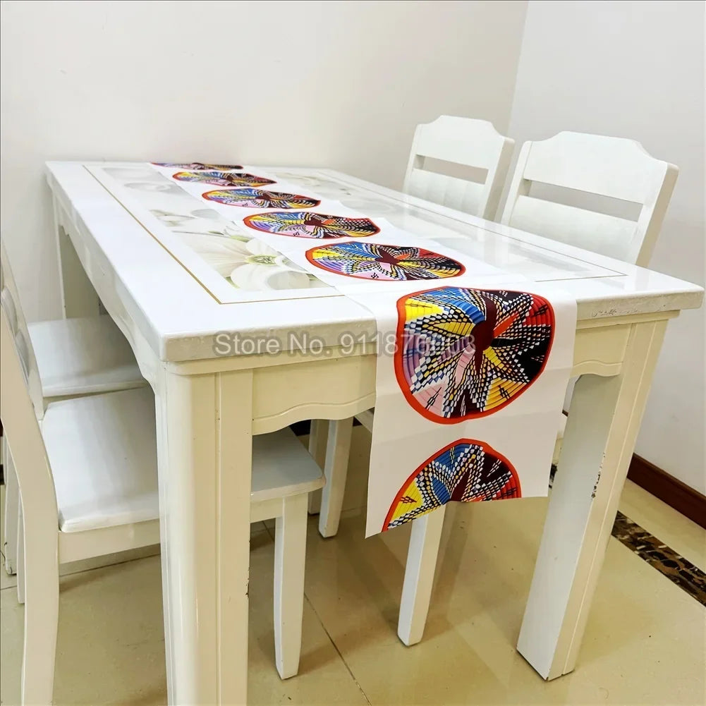 nappe géométrique ethnique polyester couleur rouge bleu blanc table mariage salle manger