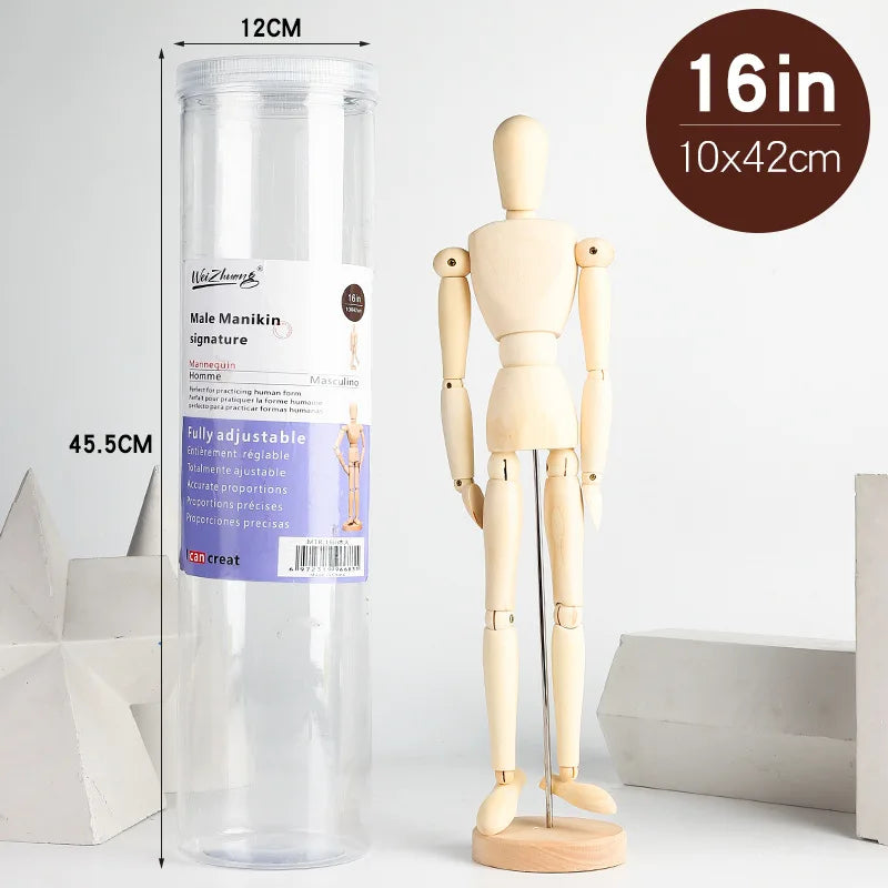mannequins articulés bois classiques tailles diverses naturel clair base circulaire minimalistes adultes
