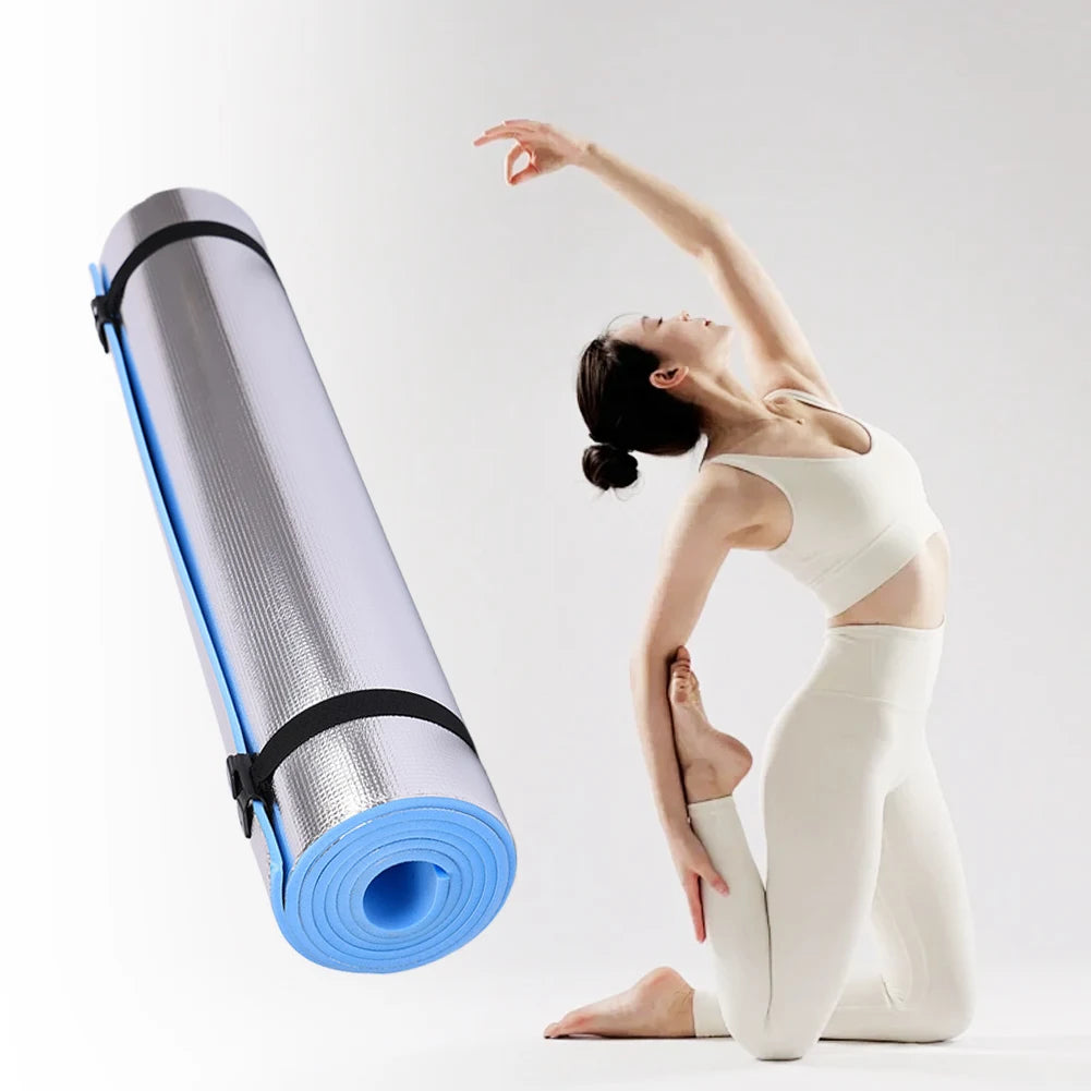 tapis yoga tpe 6mm argenté bleu rayures moderne bande noire fitness yoga
