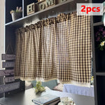 rideau marron clair carreaux gingham vintage polyester ruban dentelle cuisine chambre salon