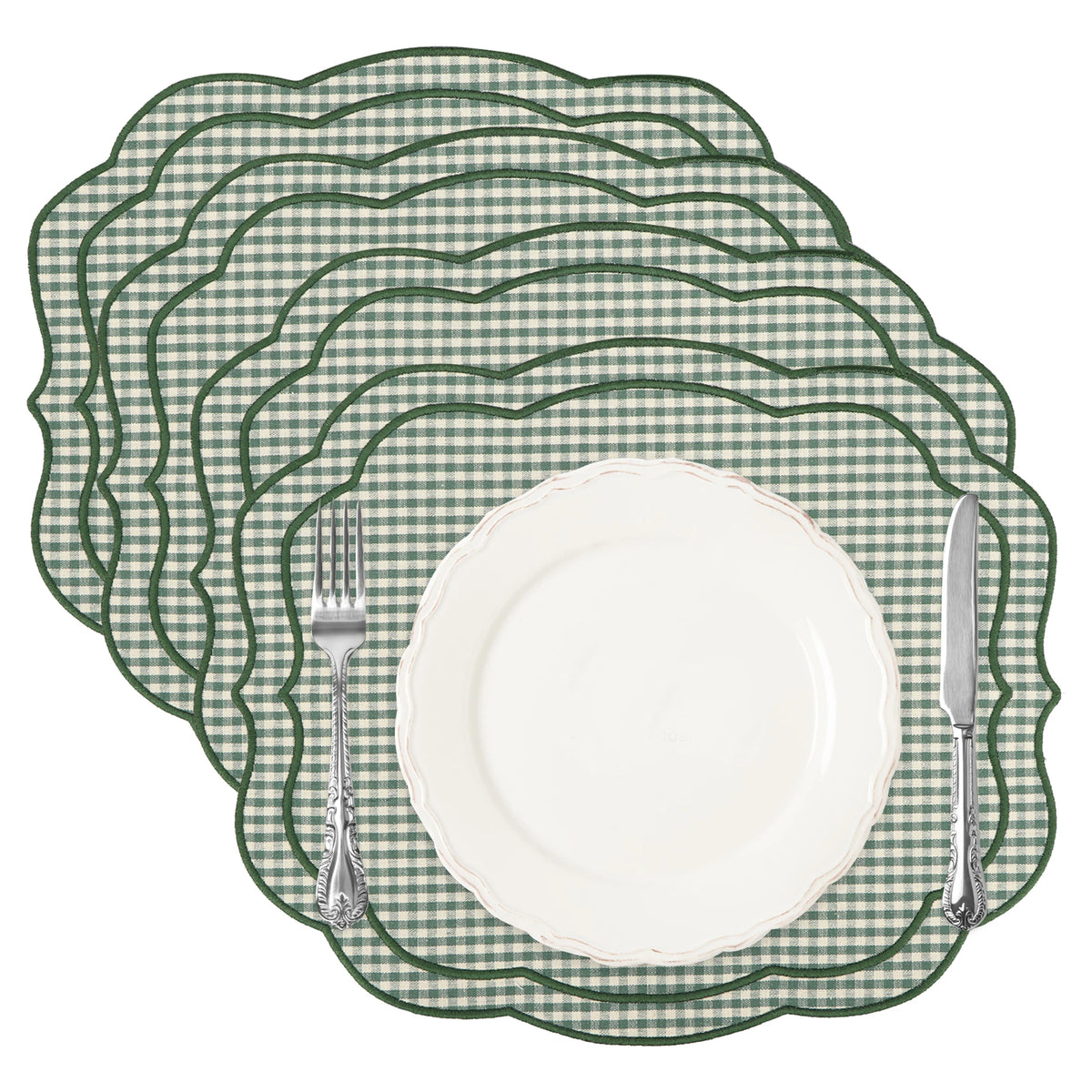 serviettes table rose vert beige scalloped bordure pointillé blanc opaques classiques table manger