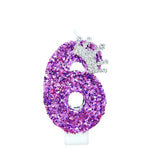 bougies anniversaire chiffre violet paillettes décoratives brillantes tringle fixations transparentes