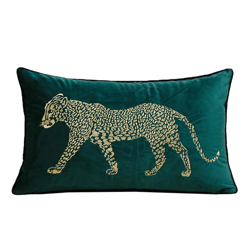 housse coussin brodée léopard velours élégante noir vert décorative maison voiture 45x45cm 30x50cm fixations