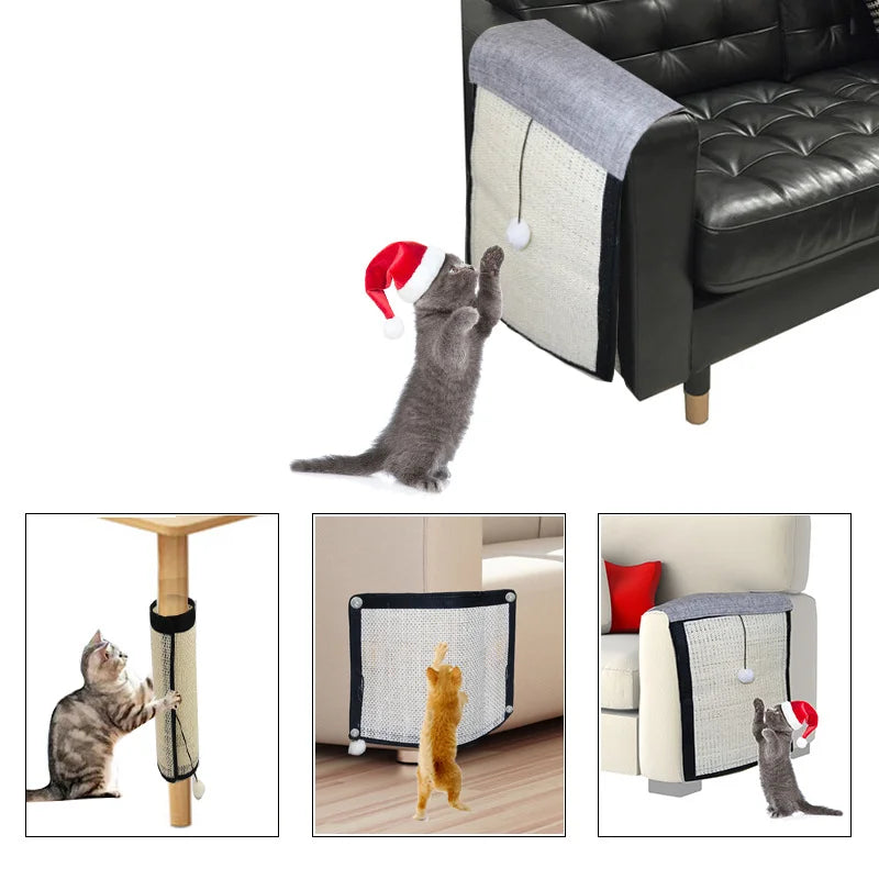 griffoir chat tissu tressé beige noir moderne adhésif boule blanche 29x40cm sécurisé jouet écologique