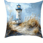 coussin decoratif plage phare bateau ancre ciel nuageux bleu blanc vert maison pilotisintérieur polyester