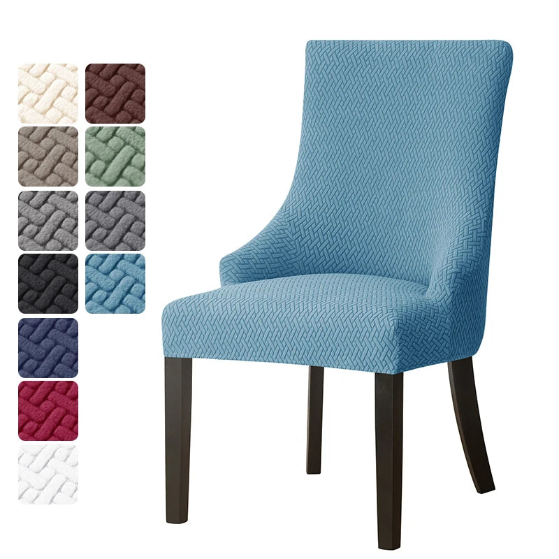 housse chaise mariage tissée motifs géométriques moderne gris bleu blanc elasthanne polyester