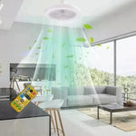 ventilateur plafonnier led moderne blanc grille télécommande ampoule e27 fixations vis silencieux chambre salon