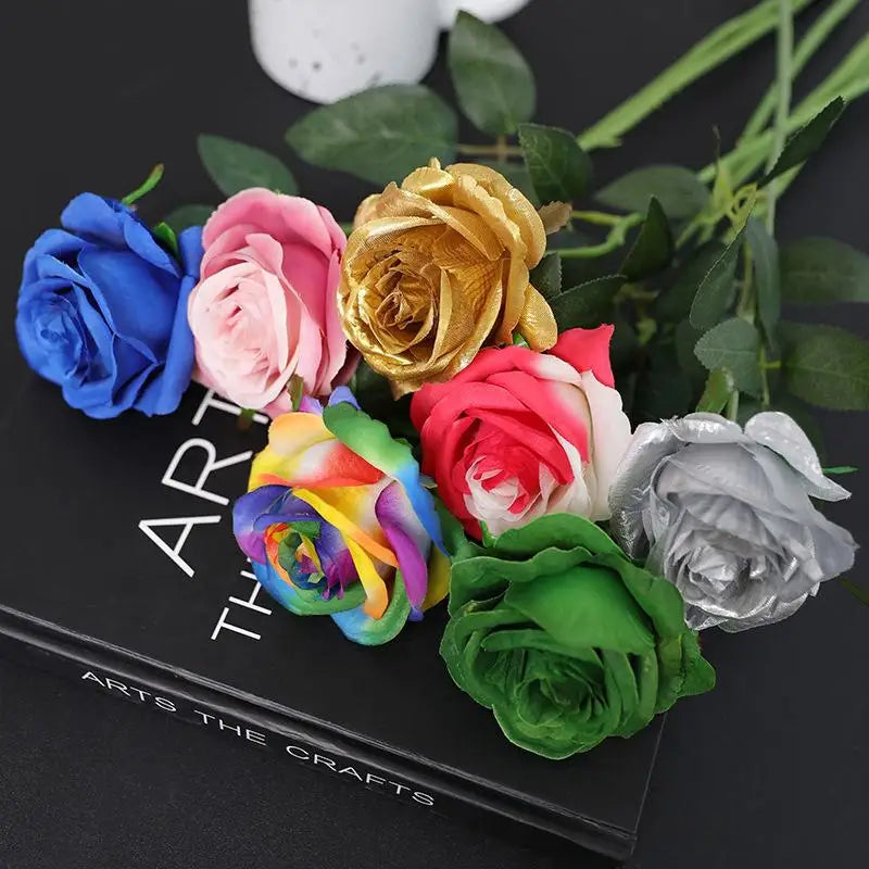 décoration intérieure moderne roses artificielles multicolores brillantes adhésif vase
