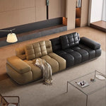canapé d'angle cuir moderne forme marron noir salon grande capacité