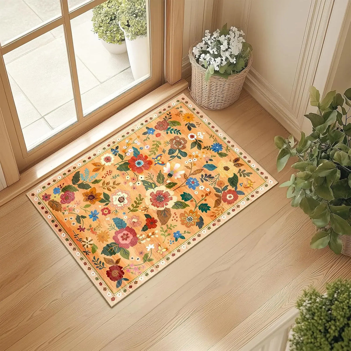 tapis fleuri moderne antidérapant résistant décoloration salon entrée polyester imperméablewashable