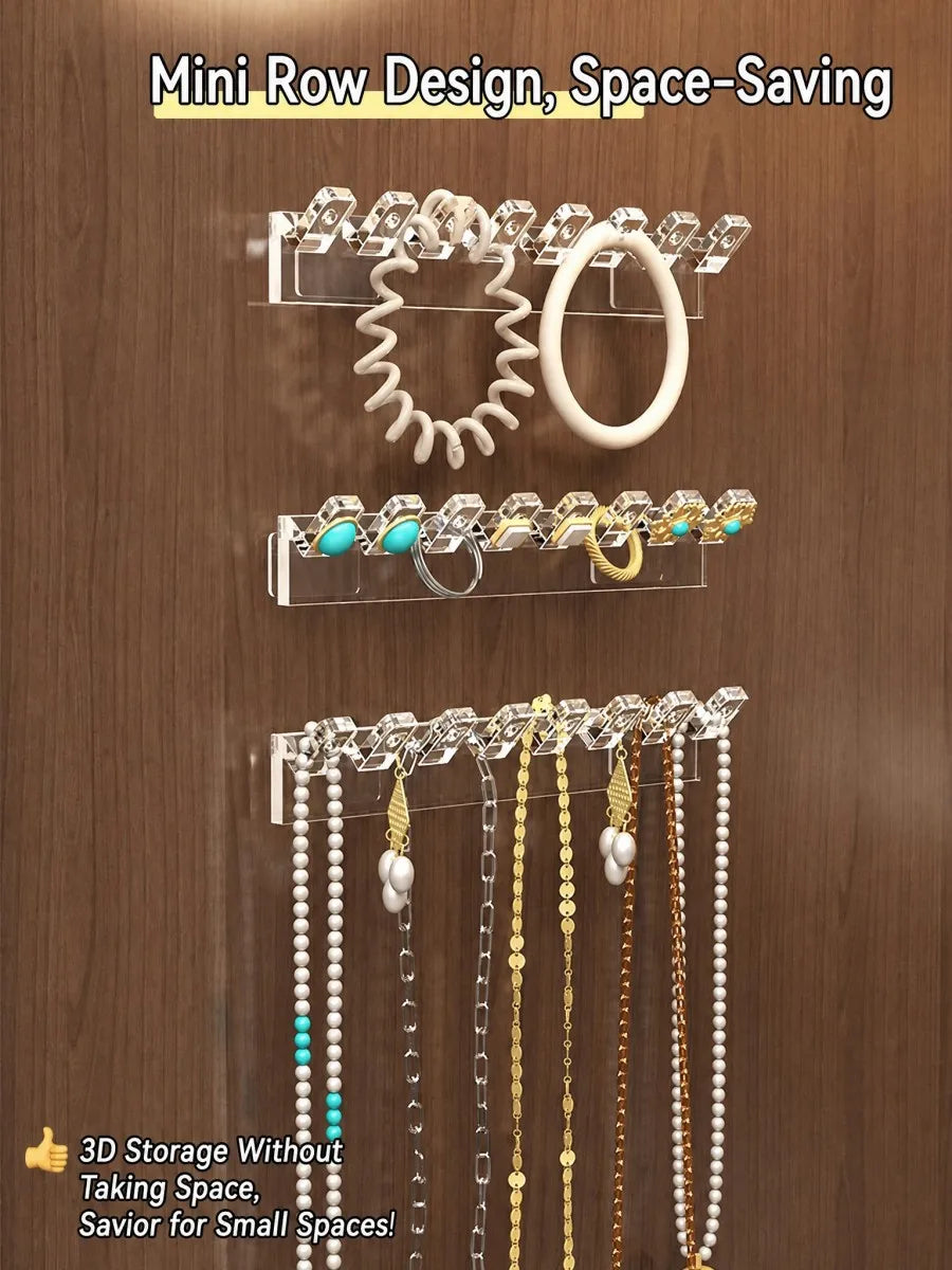 présentoir bijoux transparent adhésif moderne crochets rangement mur bagues boucles d'oreilles colliers
