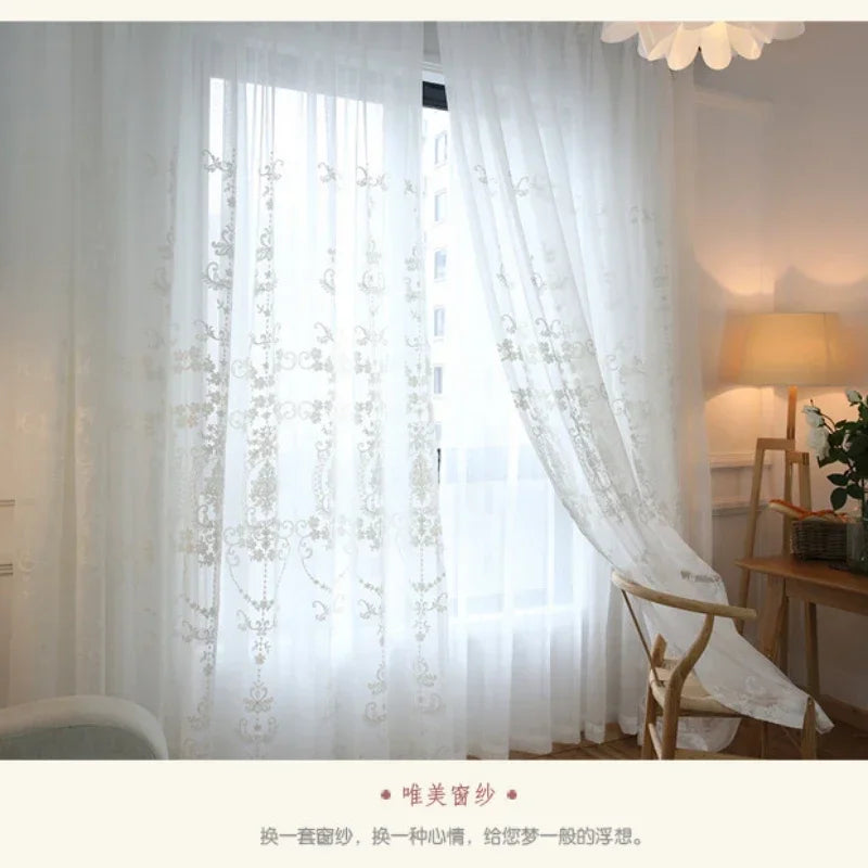 rideau blanc floral brodé polyester moderne élégant transparent maison