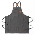 tablier cuisine toile gris classique boucles métalliques poches avant arrière adjustable