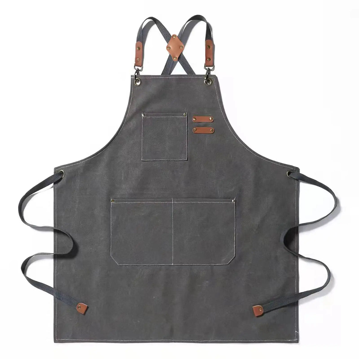 tablier cuisine toile gris classique boucles métalliques poches avant arrière adjustable