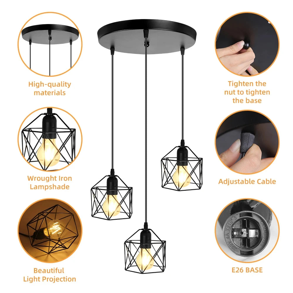 lustre industriel moderne lumières noir doré abat jour ajouré fixé