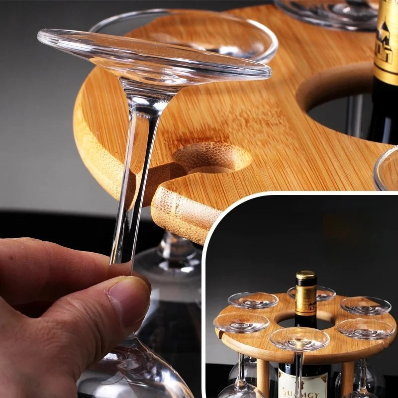 rangement vin verres bois moderne six coupes bouteilles bar suspension transparent minimaliste