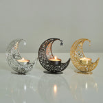 support bougie forme croissant lune argent doré noir ornements ajourés motifs géométriques artisanal décoration