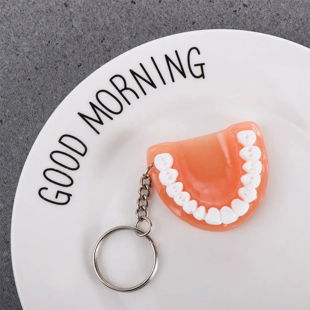 porte clés dents dentiers orange blanc réaliste anneaux métalliques chaînette unisexes adultes