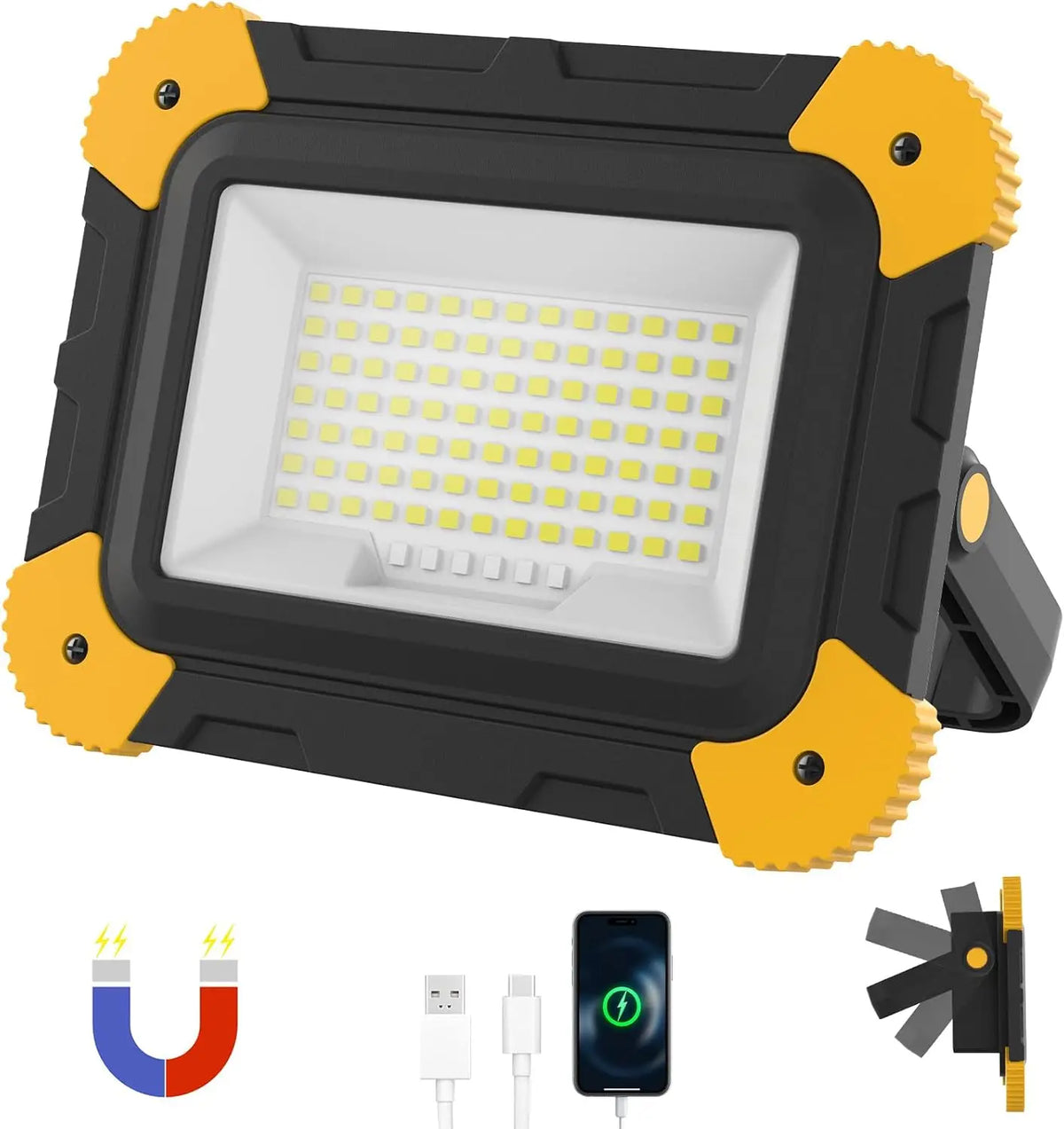 lampe travail led portable noir jaune moderne clips magnétiques rechargeable certification rohs ccc
