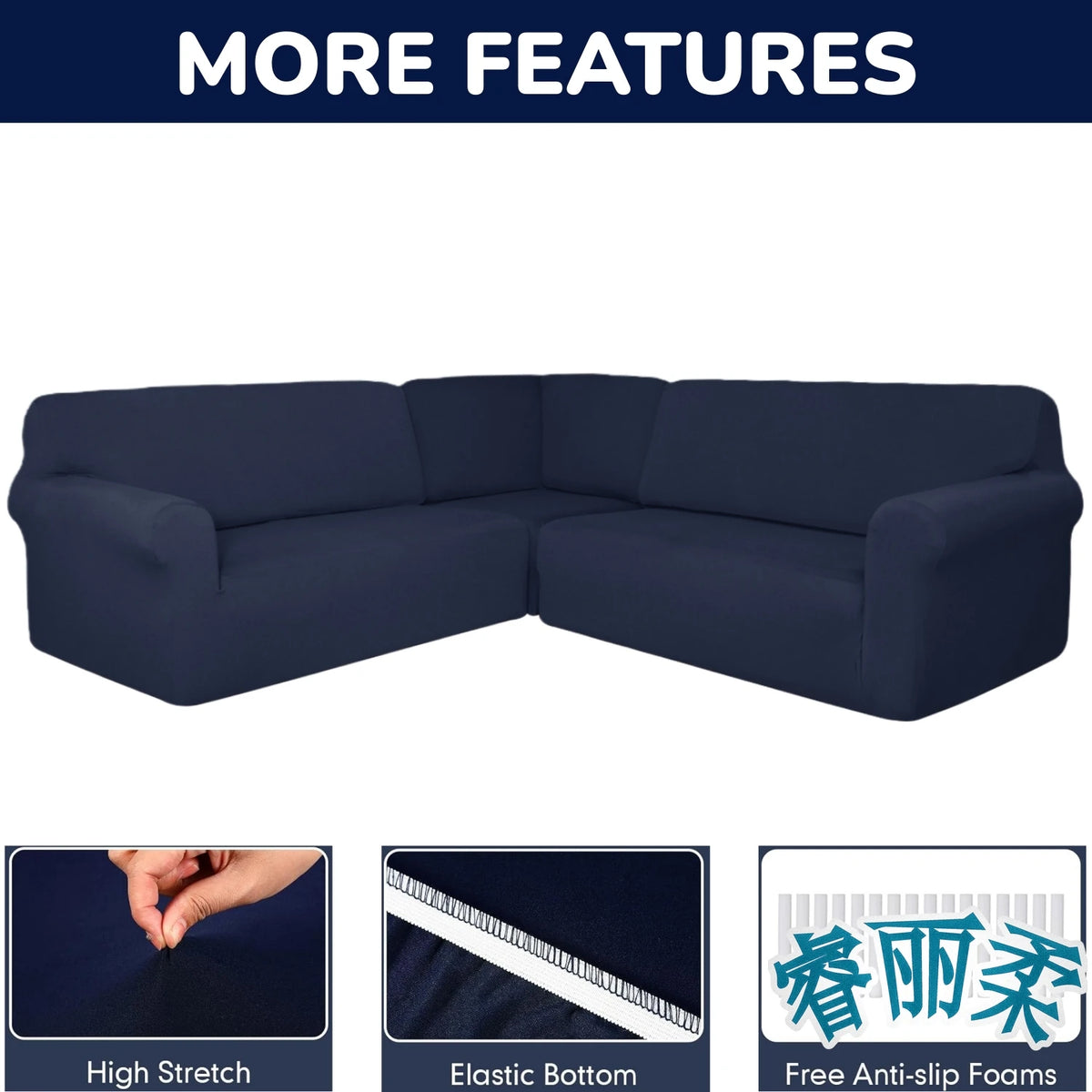 couvre canapé angle bleu marine uni moderne lavable machine 97cm 110cm