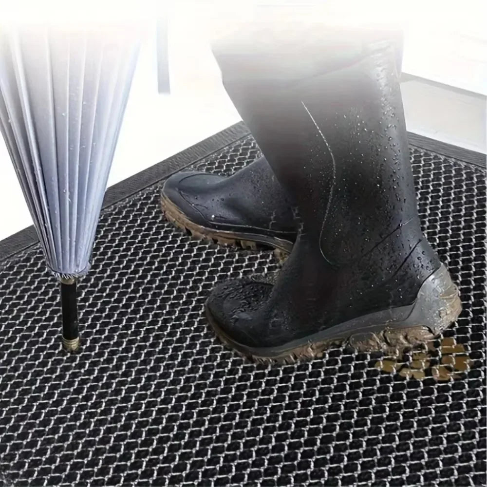 tapis sol extérieur entrée imperméable antidérapant hexagonal moderne noir bordure gris