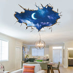 sticker mural 3d multicolore planètes étoiles ciel nocturne nuages effet trompe l’oeil chambre moderne