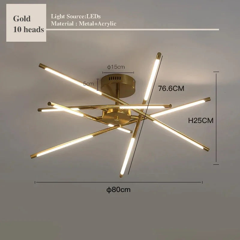suspension lumineuse or blanc moderne sources lumineuses étoile lignes droites