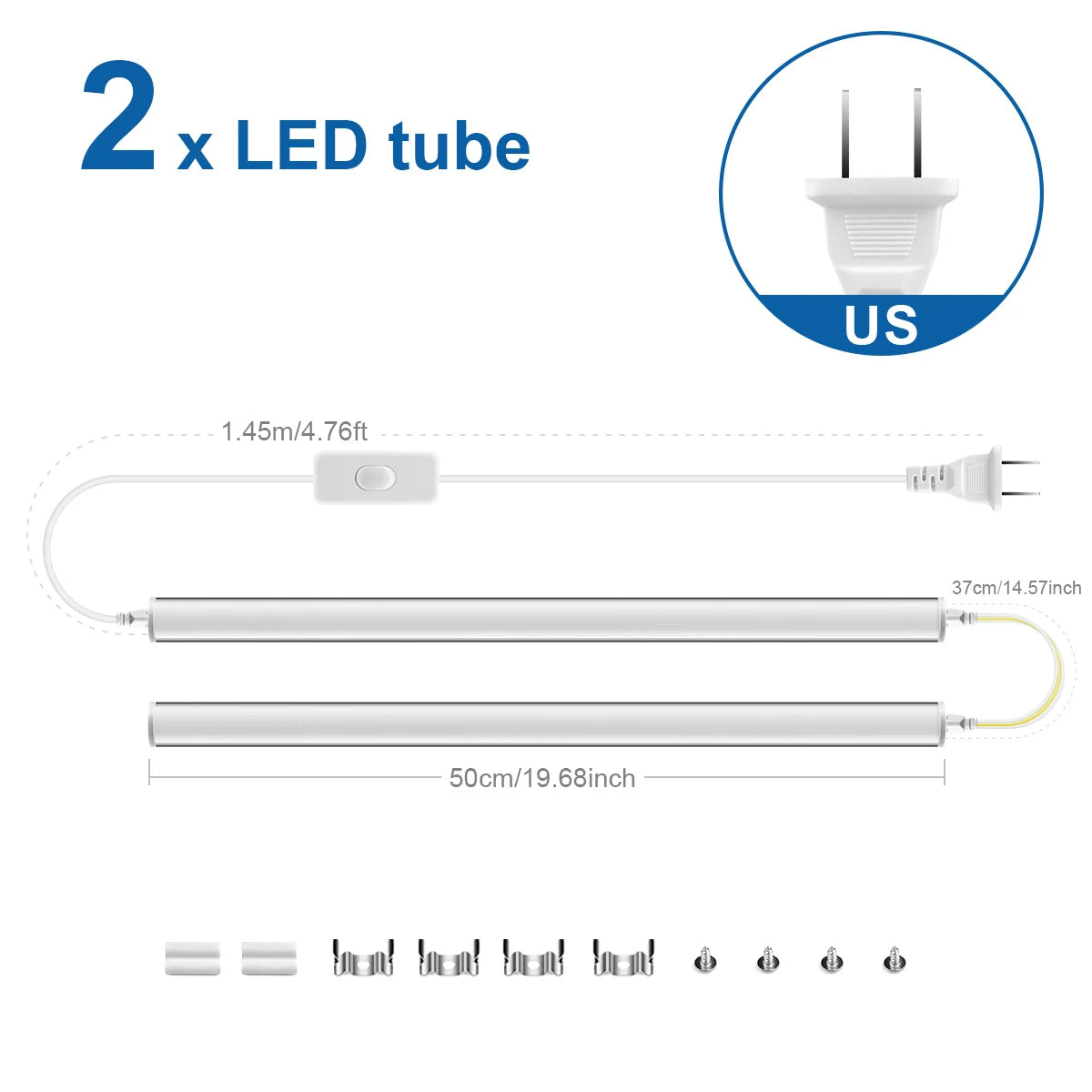 tube led blanc moderne 50cm lisse interrupteur clips adaptateurs echangables