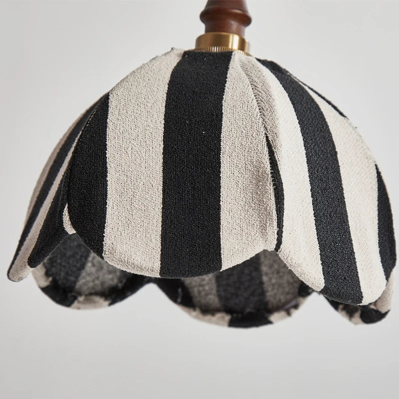 lampe suspendue vintage tissu rayures noire blanche dorée câble ajustable salon chambre