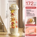 rangement jouets transparent capsule pliable moderne étoiles beige rose figurines poignée