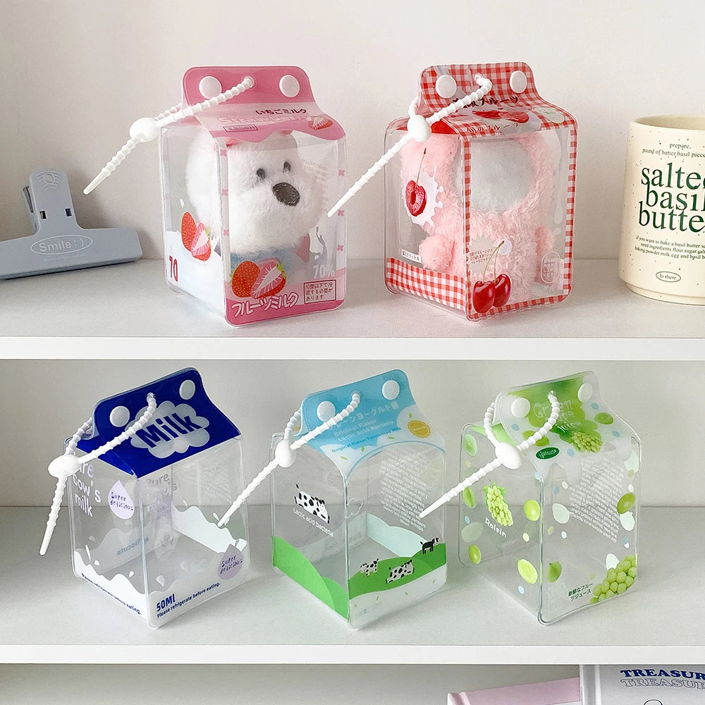 sac main transparent boîte lait motif cerises vache pois créatif mignon tendance cordelette