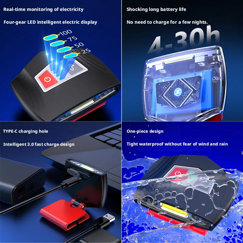 lampe torche rechargeable noir rouge affichage led clip portable moderne
