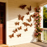 décorations murales papillons métalliques différentes tailles marron rouille bleuextérieur patio jardin champêtre nature