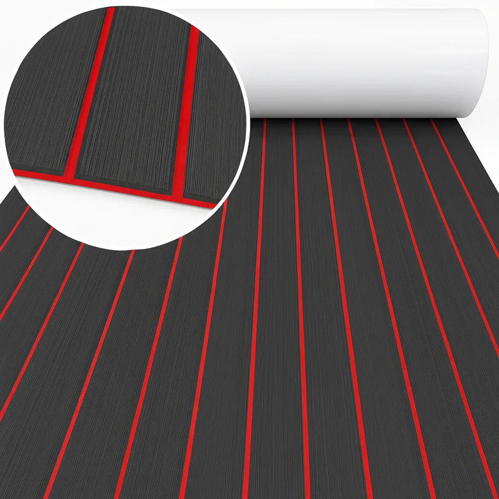 tapis sol bateau mousse eva antidérapant auto adhésif bleu clair noir rayures moderne