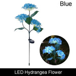 lampe solaire bleue rose blanche violette fleurs hortensias piquet métallique extérieur moderne