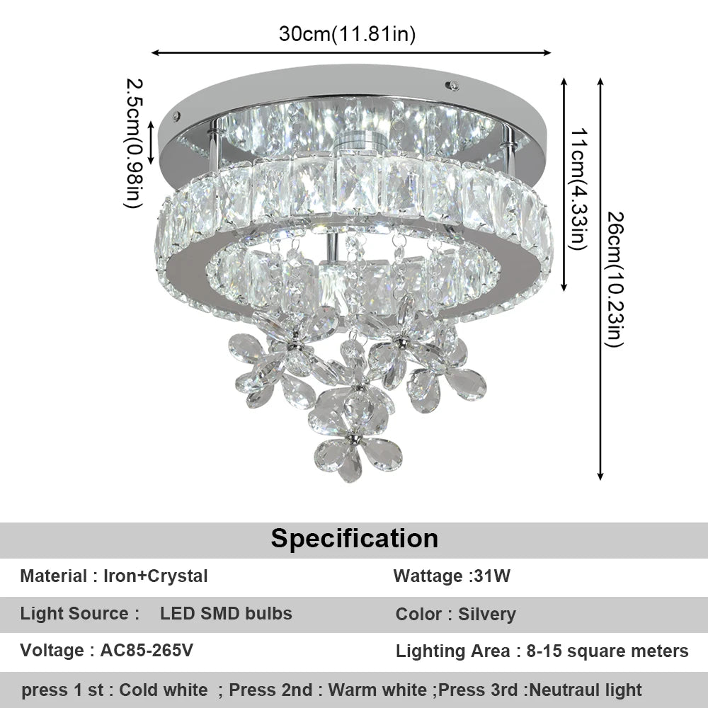 lustre led cristal moderne argenté transparent fleurs chambre salon salle manger