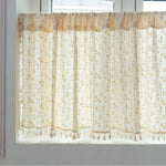 rideau fleuri vintage coton semi transparent pompons beige clair décoration romantique