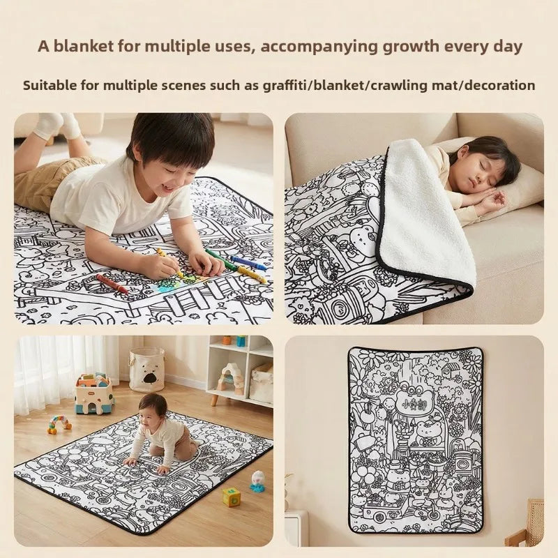 couverture coloriage enfant multicolore graffiti animaux créative daim polyester lavable DIY