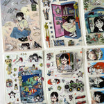 sticker multicolore personnages animaux motifs floraux art japonais diy scrapbooking illustrations fantaisistes