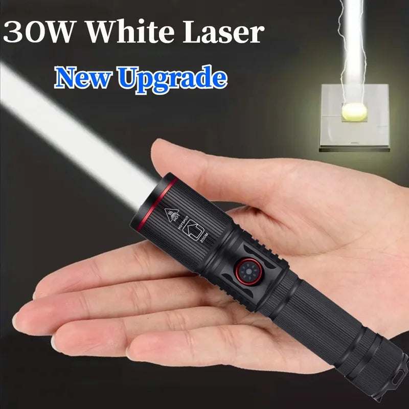 torche rechargeable 30w led noire intense camping plein air modulaire zoom