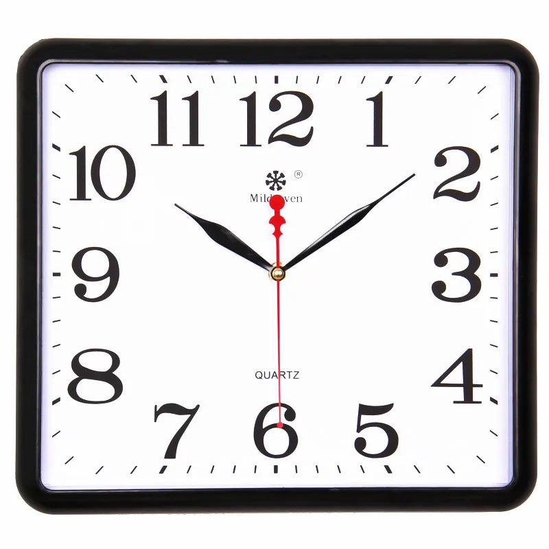 horloge murale carrée quartz aiguille classique cadre marron cadran blanc salon cuisine decoration murale