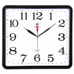 horloge murale carrée quartz aiguille classique cadre marron cadran blanc salon cuisine decoration murale