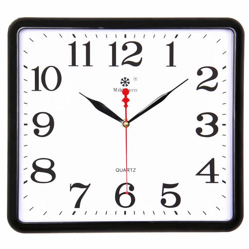 horloge murale carrée quartz aiguille classique cadre marron cadran blanc salon cuisine decoration murale