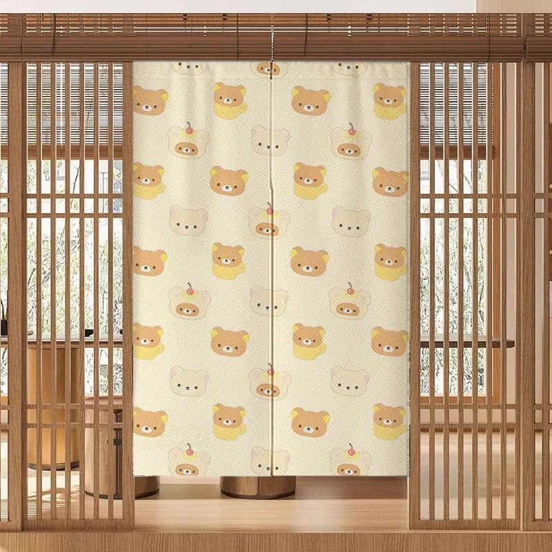 rideau noren kawaii ours rilakkuma motifs mignons couleurs vives suspension texture tissu chambre enfant