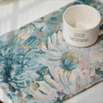 serviette table vintage fleurie polyestercoton couleurs vrb blanc tasse good morning