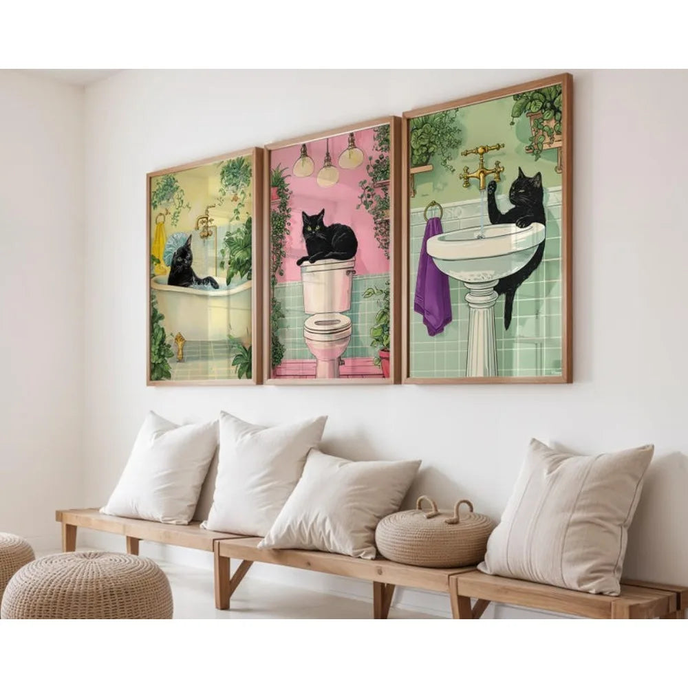 Ensemble de 3 tableaux chat sans cadre