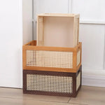paniers rangement bois tressé brun foncé poignées rangement organisation respectueux environnement